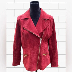 Dennis Basso Vintage red leather moto jacket suede
sz S biker coat Y2K